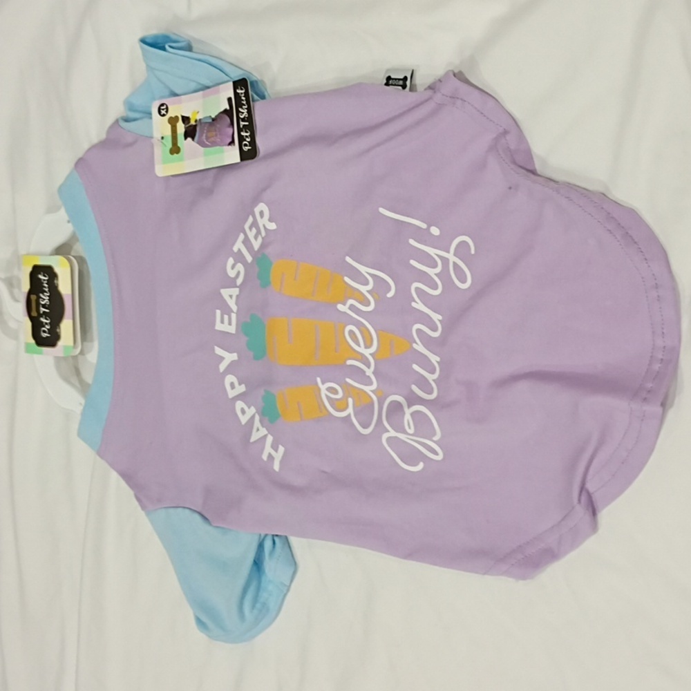 Pet T-Shirt Happy Easter Dog Outfit - Purple and Blue